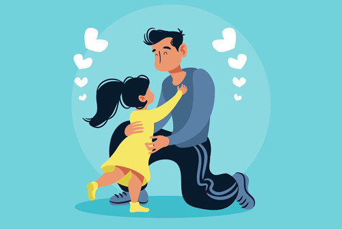 وکتور EPS ویژه تبریک روز پدر شامل دختر درحال درآغوش گرفتن پدر بصورت لایه باز